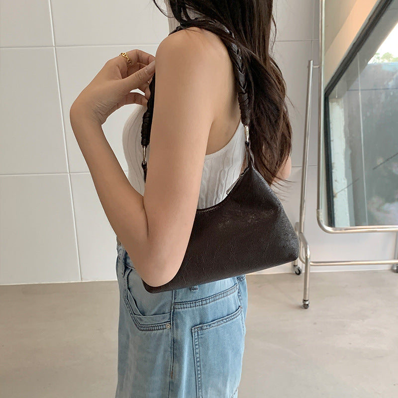Women's Style Textured Oil Leather Retro Solid Color Fashion Underarm Bag