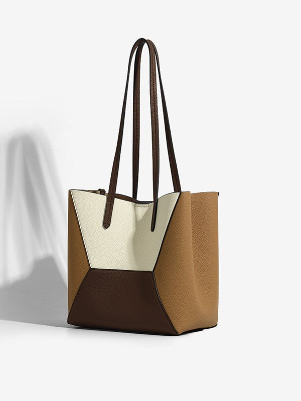 Women's Niche Retro Patchwork Contrast Color Trendy Large Capacity Commuter Son Tote Bag