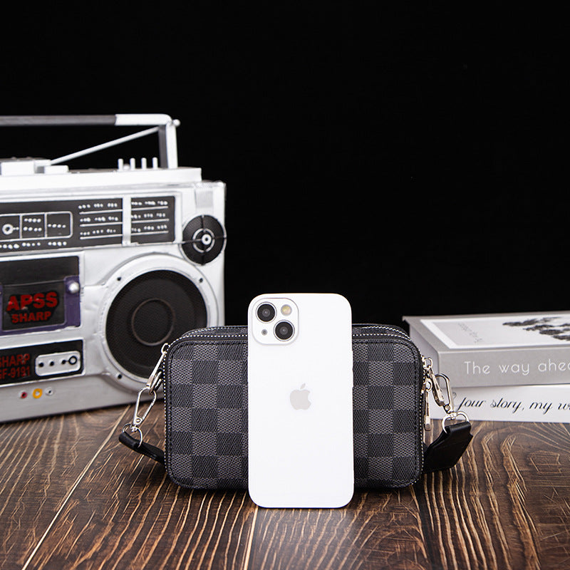 Men's Fashion Waterproof Horizontal Plaid Multifunctional Mobile Men's Messenger Bag