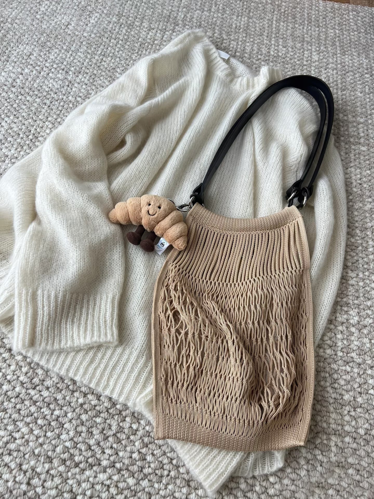 For Vegetable Tanned Leather Strap Woven Net Pocket Bags