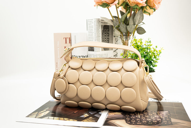 Women's Round Handmade Button Fashion Classic Pillow Women's Shoulder Bag