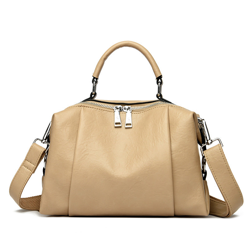 Women's Light Luxury Genuine Leather Boston Pillow Fashion Large Capacity Women's Handbag