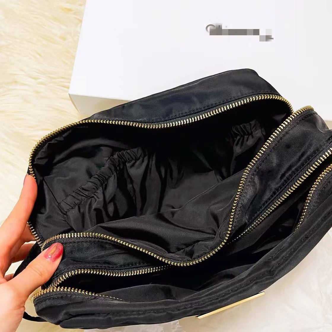 Home Classic Style Black Double Zipper Waterproof Large Capacity Cosmetic Bags