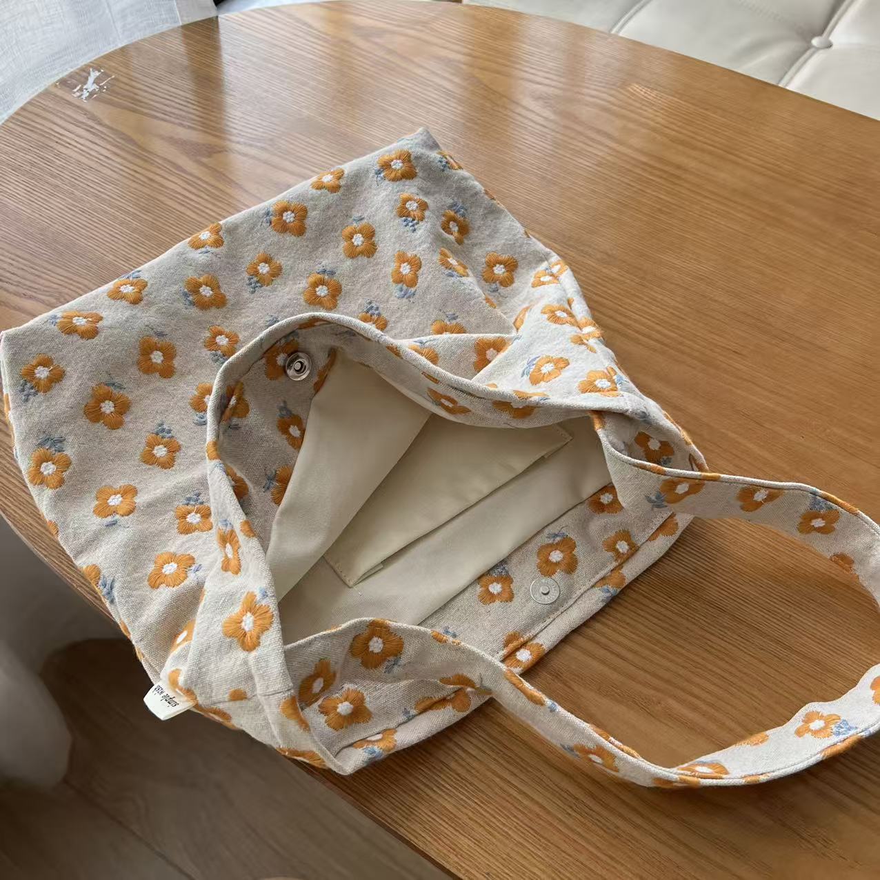 Women's Cloth Little Yellow Flower Embroidered Canvas Large Combination Artistic Underarm Bag