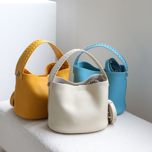 Simple Korean Style Weaving Decorative Portable First Layer Bucket Bag