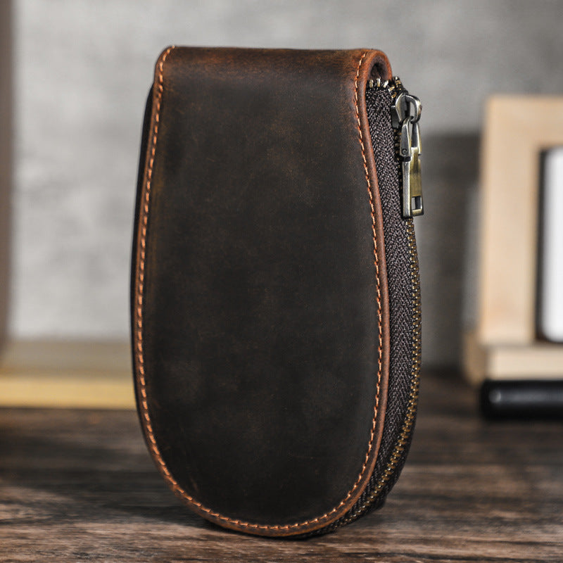 Men's Crazy Horse Leather Nail Clippers Suit Zipper Genuine Fingernail Maintenance Makeup Bag