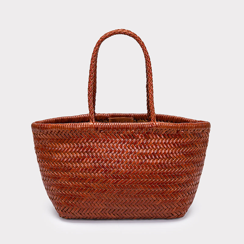 First Layer Cowhide Woven French Style Vegetable Tote Bag