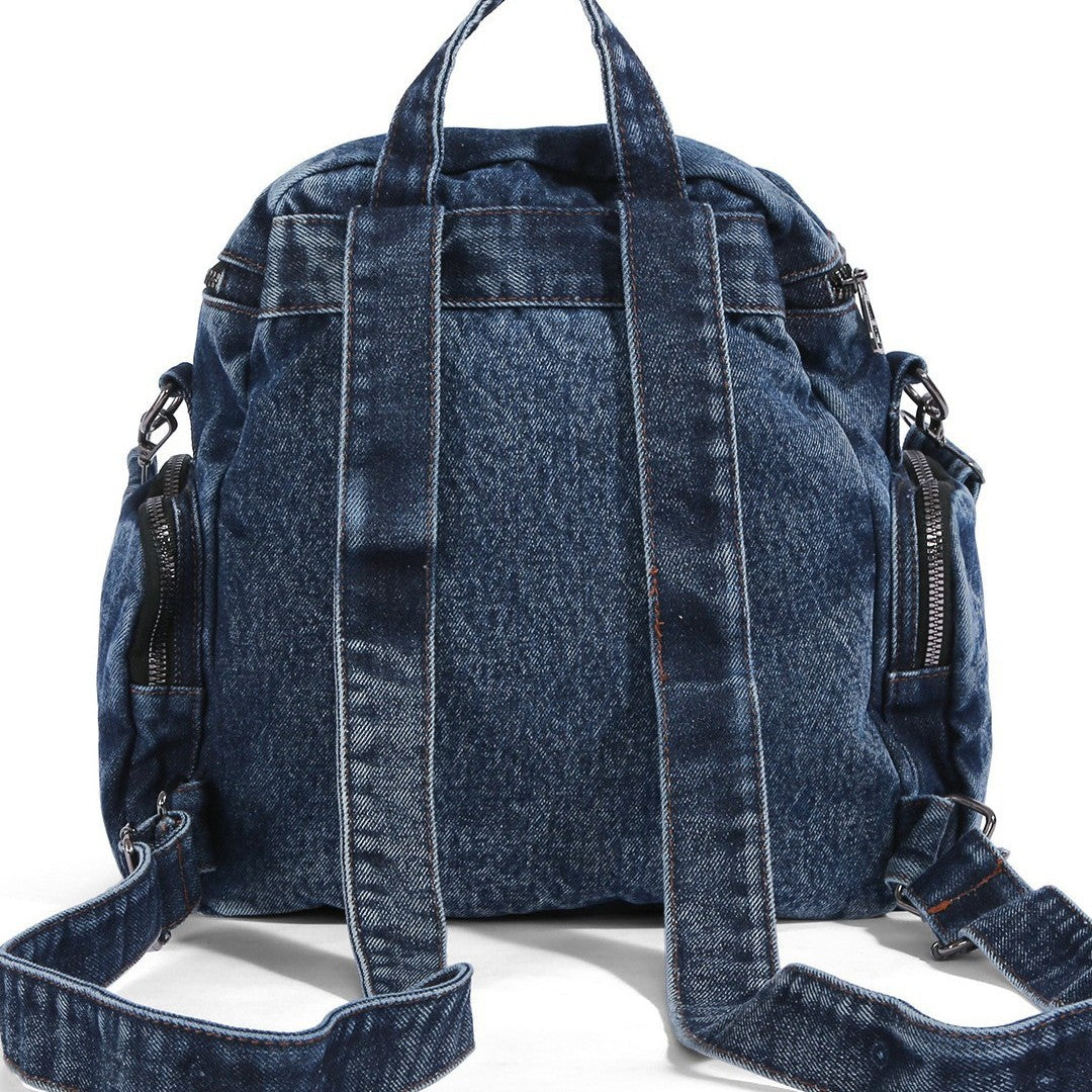 Retro Washed Denim Design Rivet Versatile College Leisure Backpack