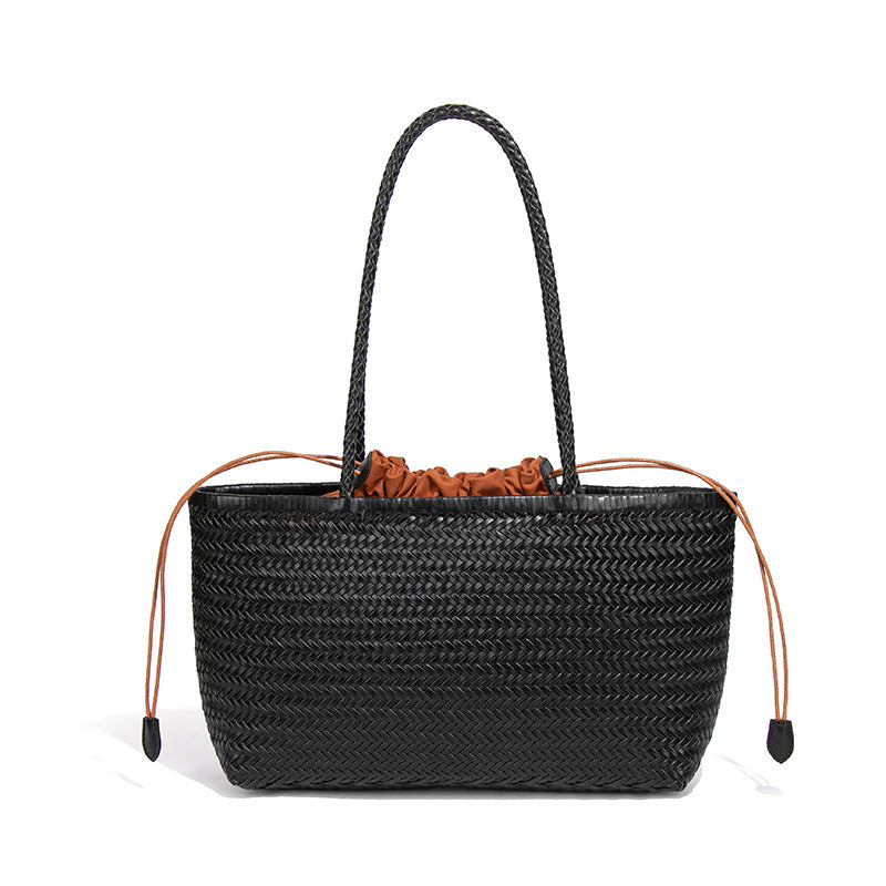Women's Classic Vegetable Basket Genuine Leather Versatile Hand-woven Large Handbags