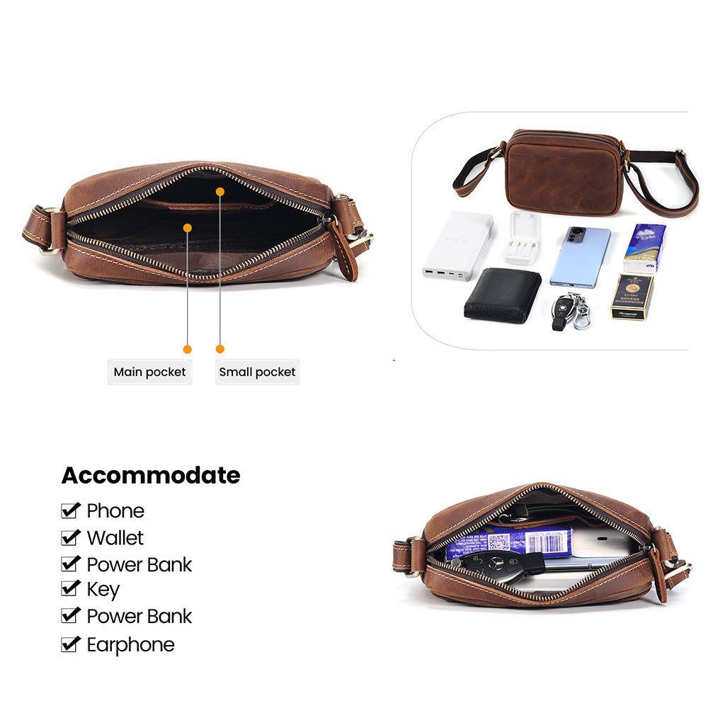 Women's & Men's Crazy Horse Leather Retro Neutral High-grade Men's Messenger Bag