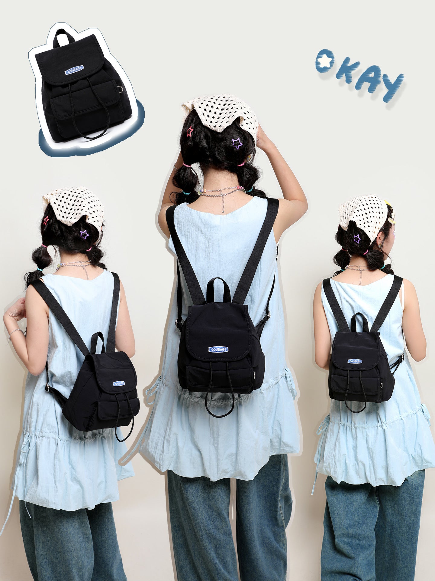 Lightweight For Summer Waterproof Nylon Korean Backpacks