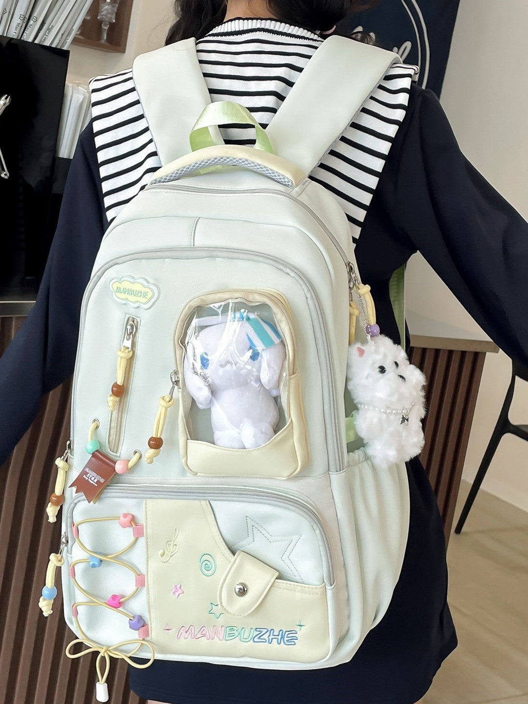 Good-looking Fresh Sweet Dopamine Transparent Bar Cartoon Junior Leisure Backpack