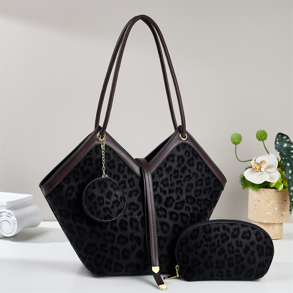 Women's Niche Simple Leopard Print Three-piece Bags