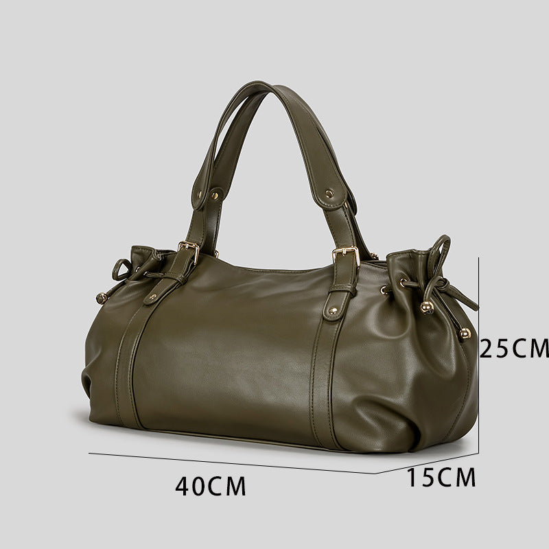 Women's Large Capacity Soft Leather Pleated Commuter Bags