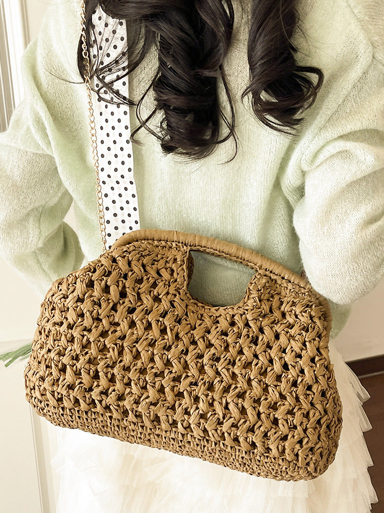 Women's Spring Weaving Straw Chain Stylish Good Underarm Bag