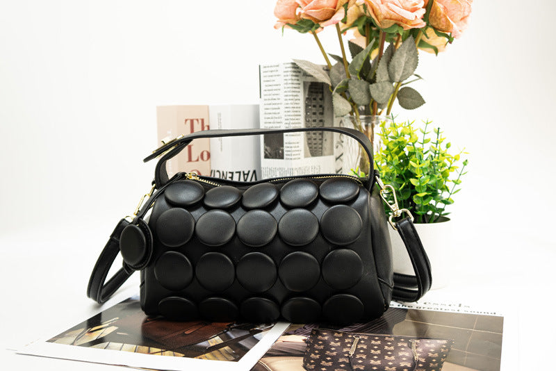 Women's Round Handmade Button Fashion Classic Pillow Women's Shoulder Bag
