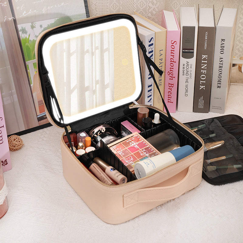 Removable Partition With Light Mirror Storage Makeup Bag