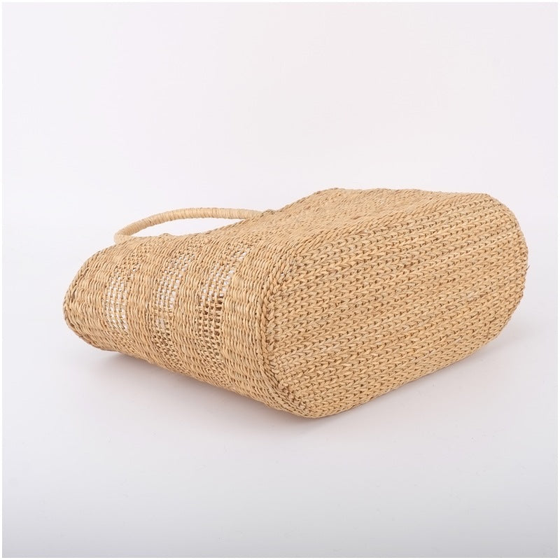 Yellow Grass Woven Picnic Basket Vacation Beach Solid Color Fashion Women's Handbag
