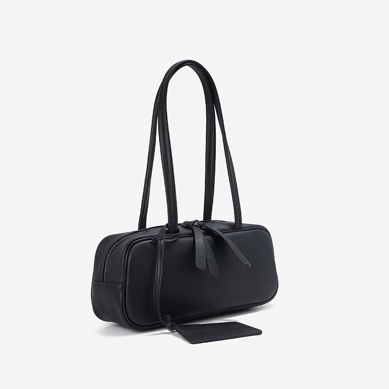 Women's Cowhide Leather Large Capacity Boston Genuine Underarm Bowling Women's Shoulder Bag