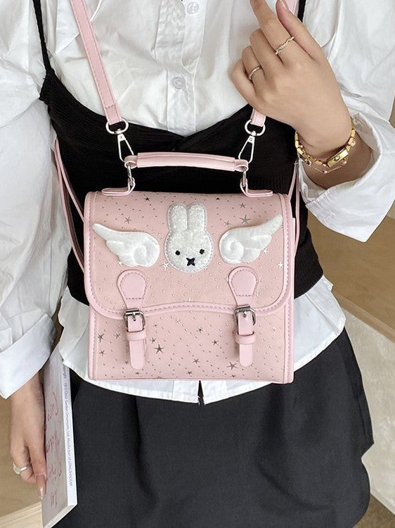 Women's Korean Cartoon Mickey Rabbit Design Cute Angel Little Wing Backpacks