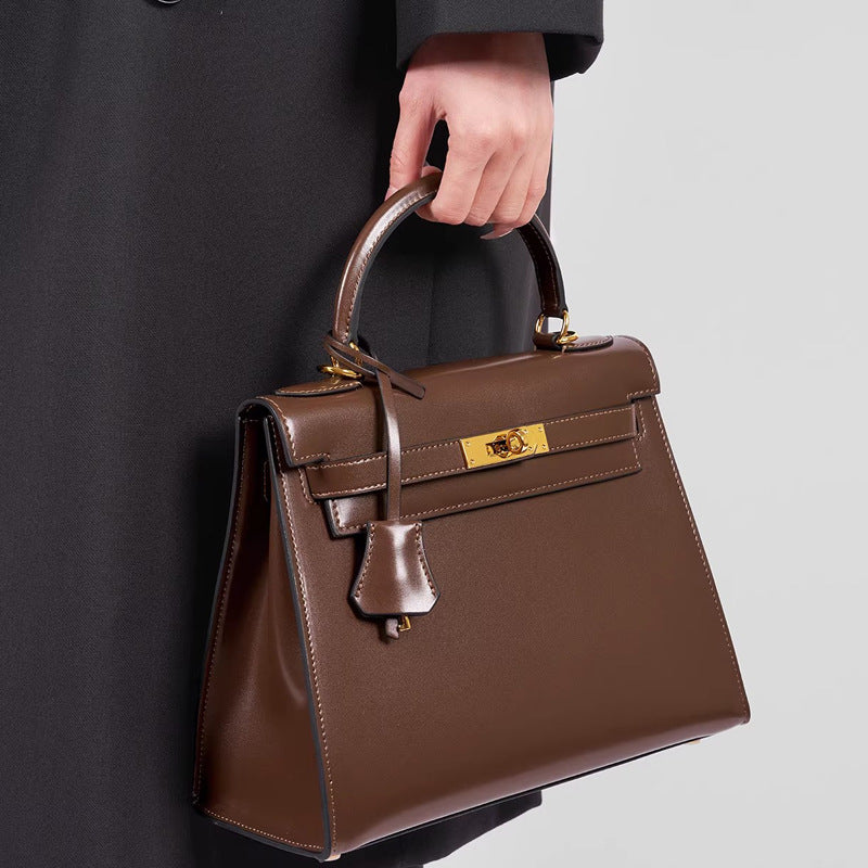 Women's Glossy Kelly Cowhide Leather Second Generation Large Capacity Women's Shoulder Bag