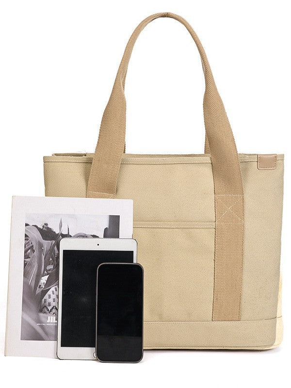 Book Holding Canvas Female Large Capacity Commuter Simple Solid Tote Bag