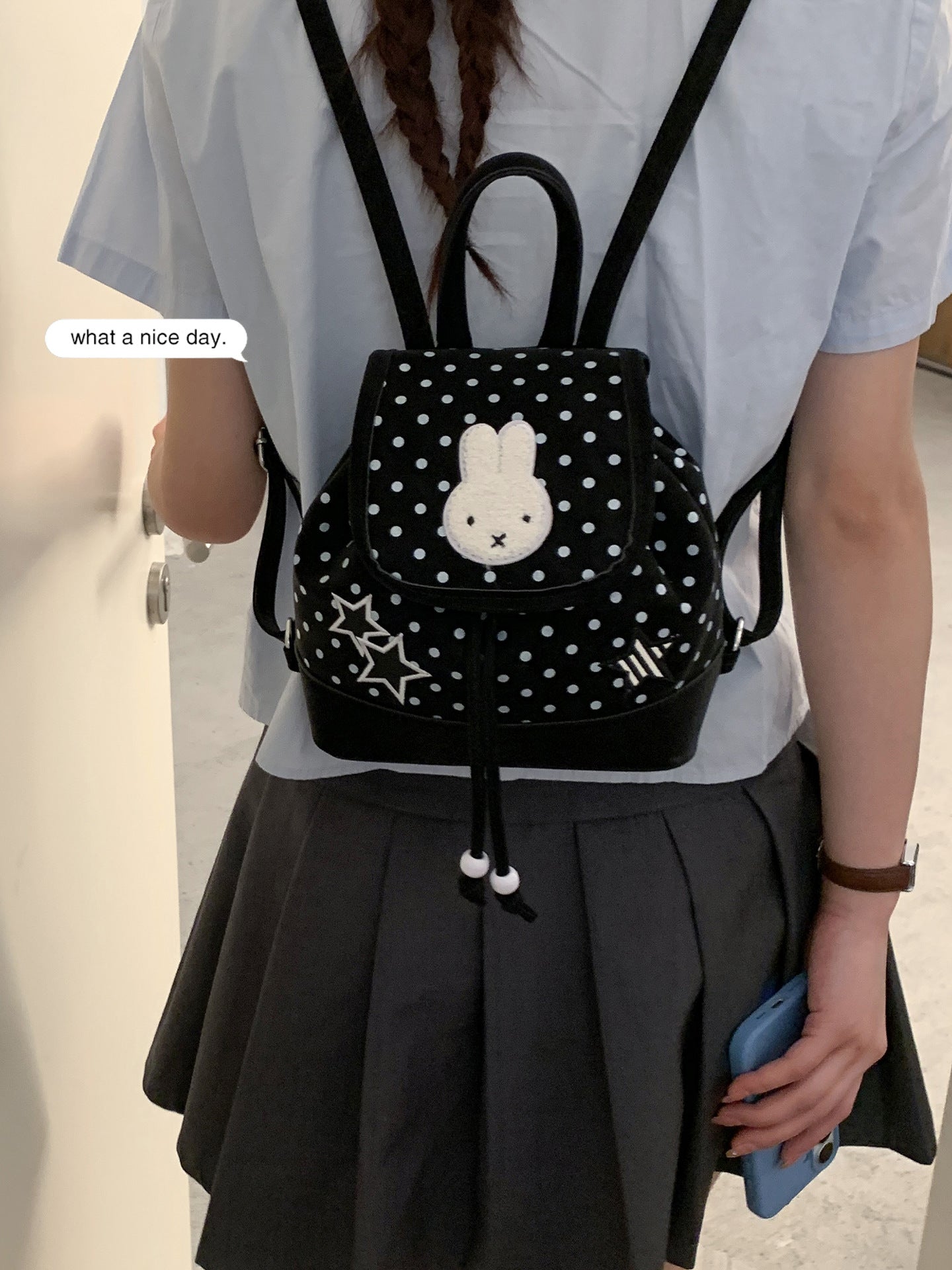 Women's Korean Style Polka Dot Cartoon Rabbit Travel Bags