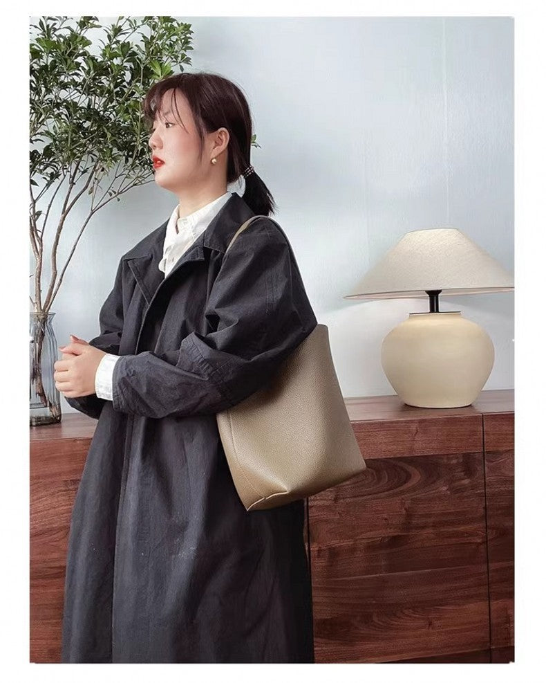 First Layer Cowhide Genuine Leather High-grade Fashion Commuting Bucket Bag