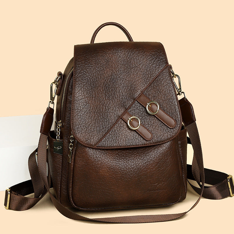 Women's Korean Fashion Soft Leather Trendy Large Women's Backpack