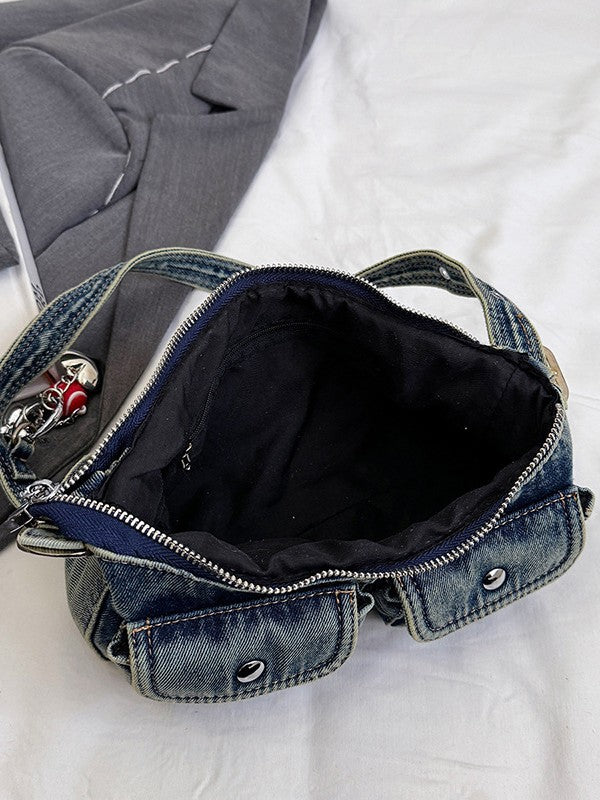 Retro Distressed Denim Little Hot Baguette Underarm Bag