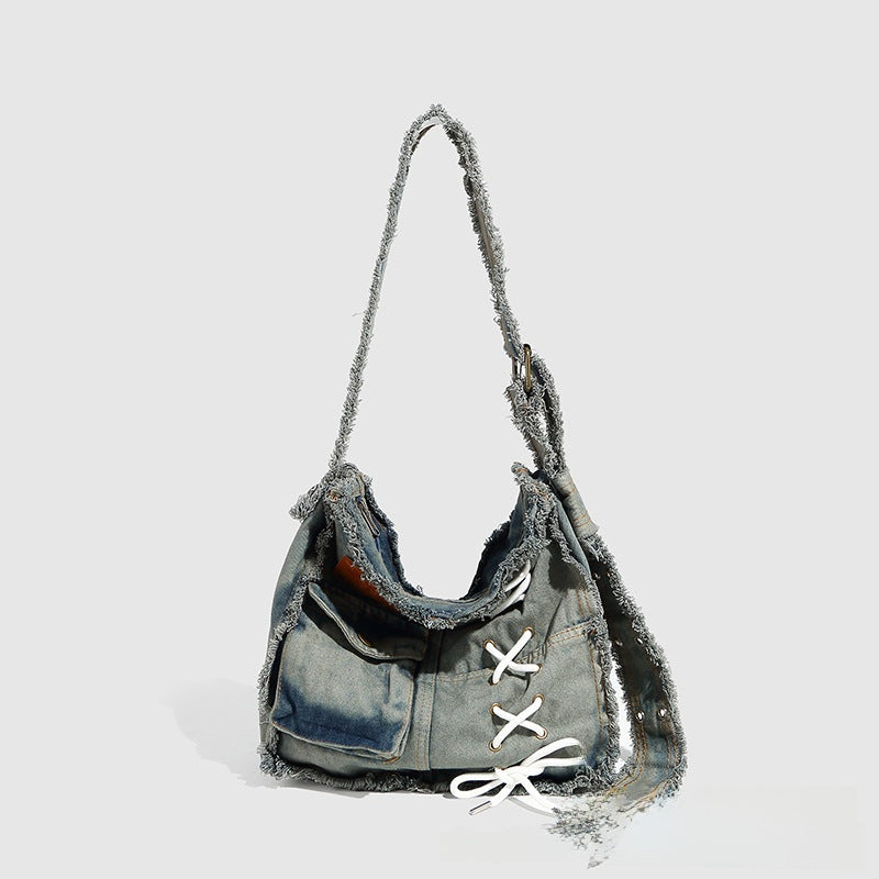 Women's Large Capacity Hot Worn Looking Washed-out Jean Women's Shoulder Bag