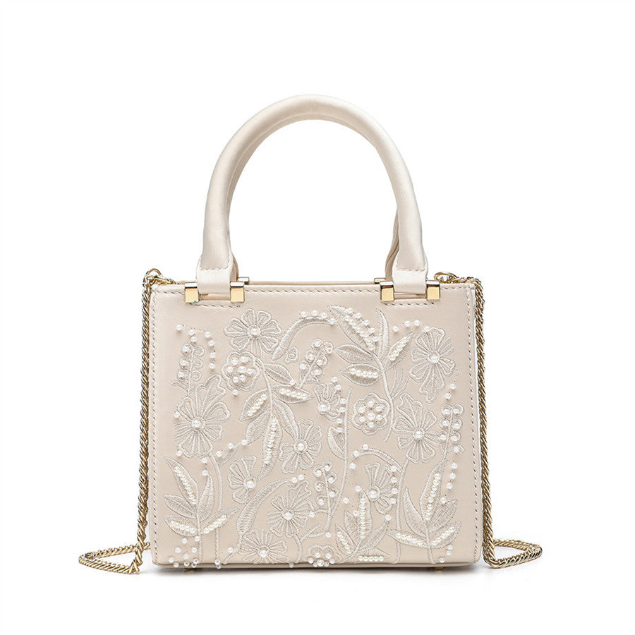 Women's Pearl Embroidered Fashion Silk Satin Textured Cheongsam Women's Messenger Bag