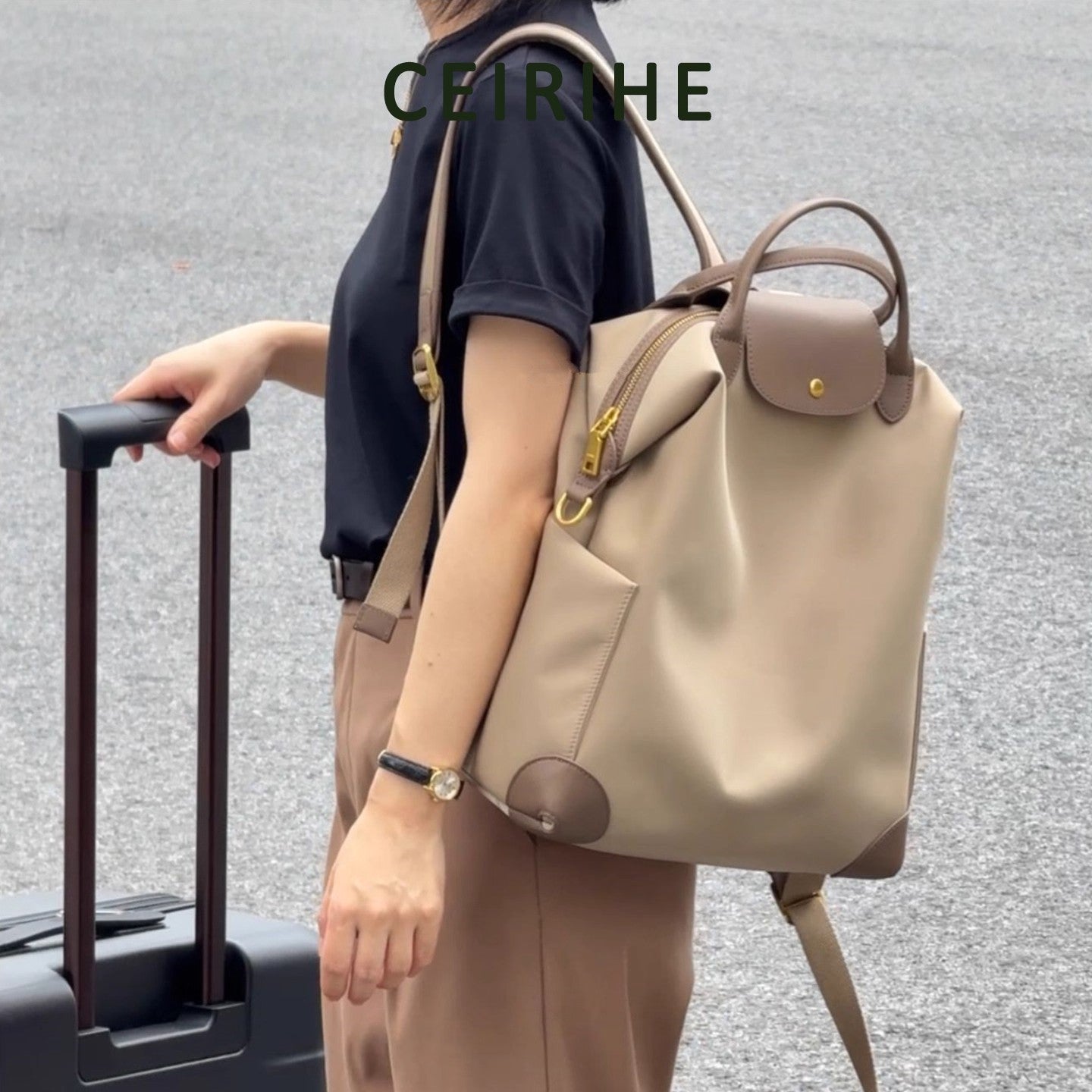 Genuine Leather Nylon Female Commuter Business Trip Computer Large Capacity Women's Backpack