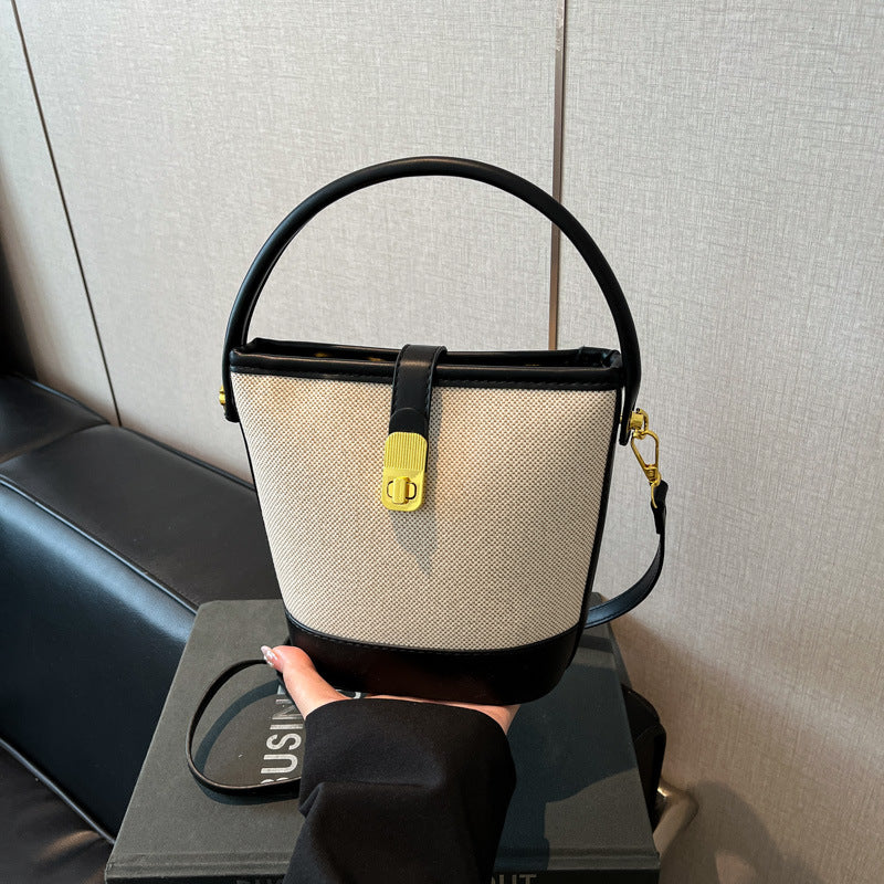 Women's Niche Retro High-grade Versatile Stitching Bucket Bag