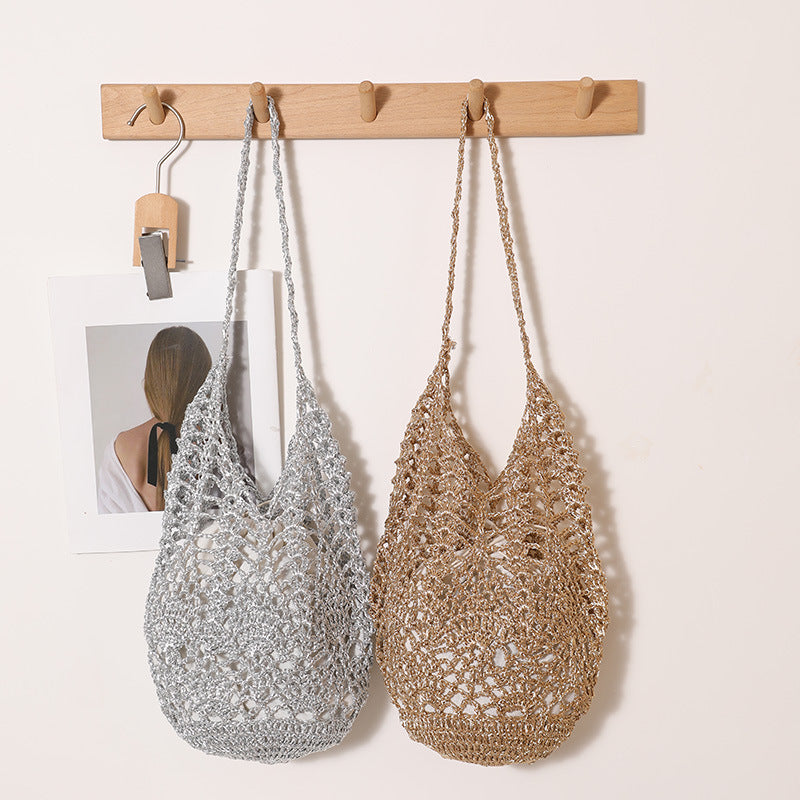 Straw Large Capacity Hollow Pattern Woven Seaside Vacation Style Women's Shoulder Bag