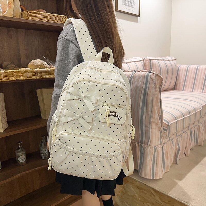 Style College Female Junior High Fashion Polka Dot Simple Large Leisure Backpack