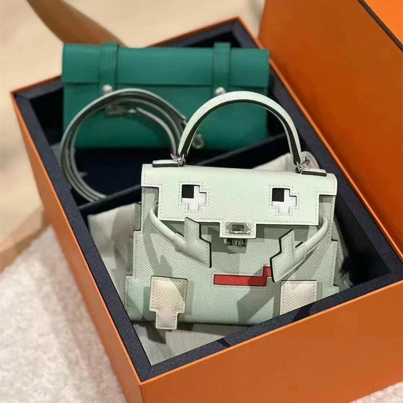Women's Home Cowhide Robot Kelly Smiling Face Mosaic Handbags
