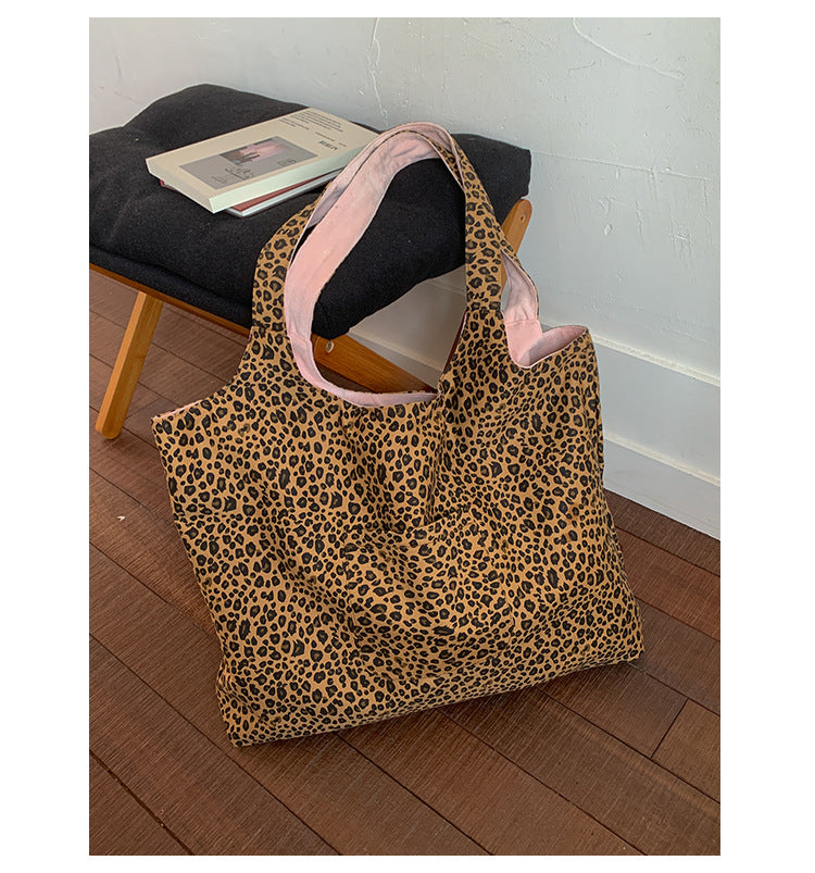 Women's Autumn Leopard Print Pink Duplex Printing Women's Shoulder Bag