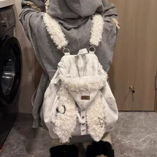 Women's High-grade Cute Fluffy Rabbit Ears Hat Large Women's Backpack
