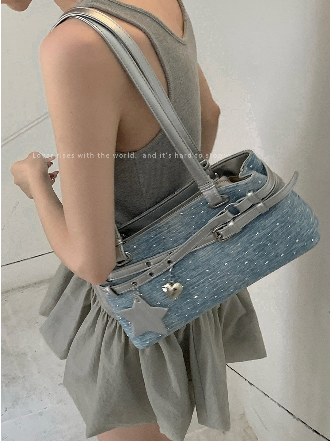 Women's Niche High Sense Denim Baguette Versatile Underarm Bag