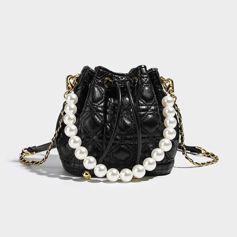 Women's Pearl Chain High Sense Genuine Leather One Cross Bags