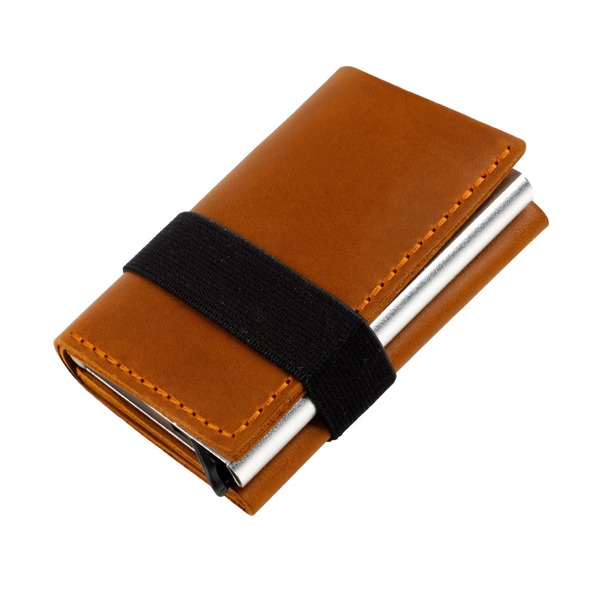 Horse Leather Swiping Aluminum Box Elastic Band Manual Pop-up Cover Handbags