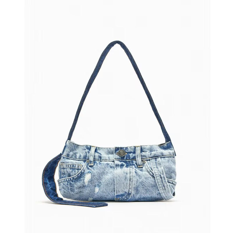 Women's Denim Underarm Retro Summer Tide Navy Blue Patchwork Fashion Bags