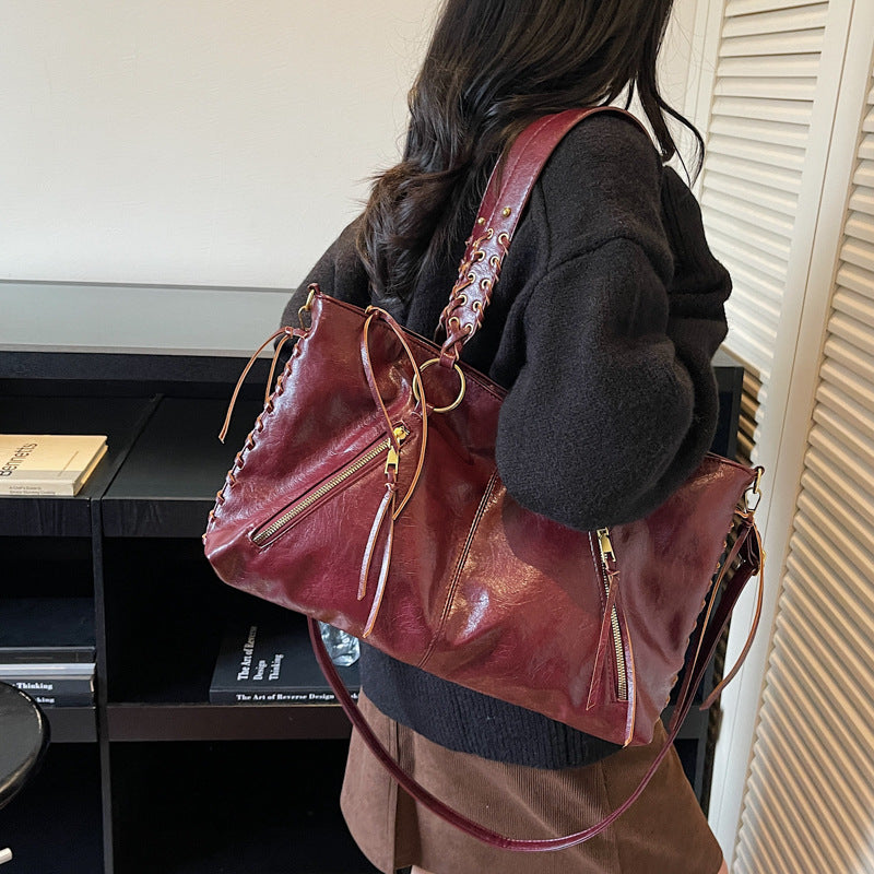 Women's Retro Large Capacity With Rope Underarm Tote Bag