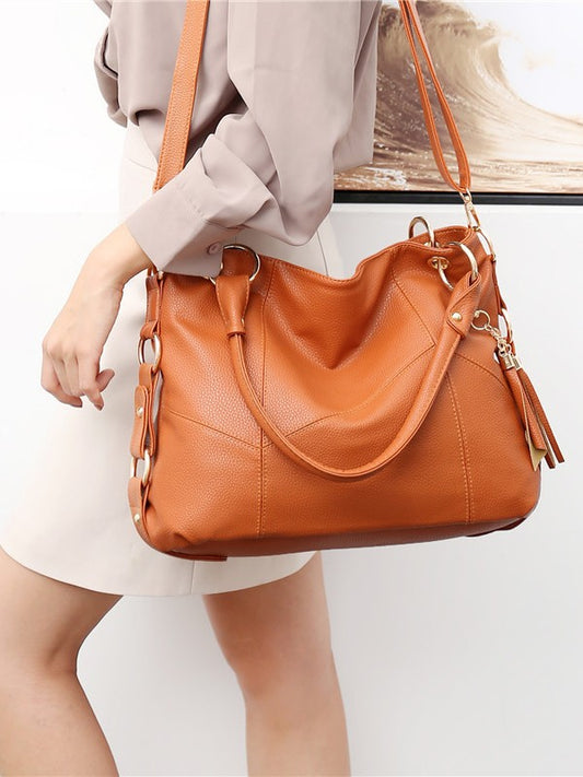 Women's Soft Leather Fashion Trendy Patchwork Big Shoulder Bags