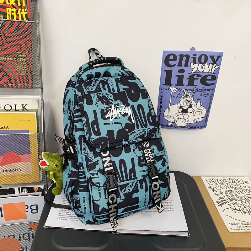 Women's & Men's Letter Large Capacity Junior Campus Trendy Cool Street Leisure Backpack
