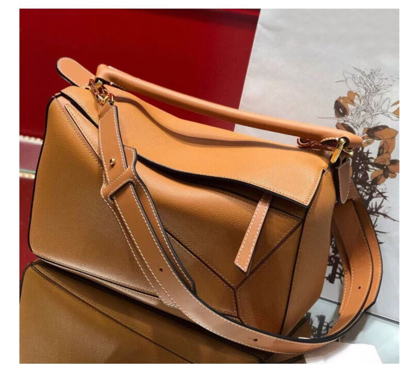 Women's Quality Geometric Soft Leather Stitching Classic Small Square Bags