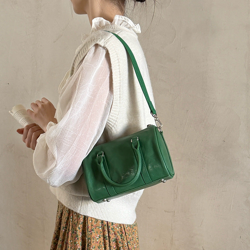 Women's Niche Bowling Vegetable Tanning Leather Retro High-grade Portable Women's Shoulder Bag
