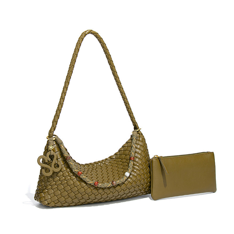 Spring Hand-woven Beads Chain Baguette Elegant Lazy Bags