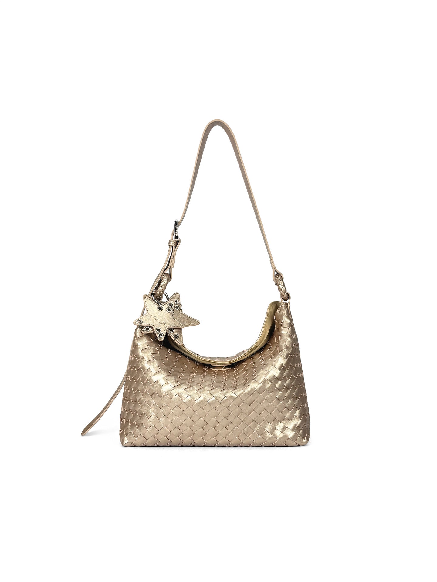 Women's Woven Champagne Large Capacity One Commuter Tote Bags